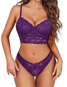 Avidlove Conjuntos de lencería gótica transpirable para mujer, conjunto de sujetador y bragas, <span class=keywords><strong>bralette</strong></span> de <span class=keywords><strong>encaje</strong></span>, camisola de 2 piezas con tanga (Púrpura, talla grande) - Product Image 1