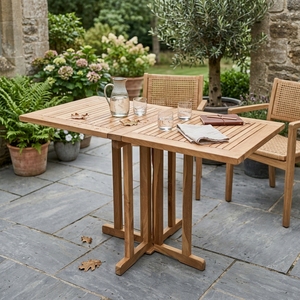 Outdoor Solid Teak Wood Drop Leaf <b>Folding</b> <b>Dining</b> <b>Table</b> Slatted Rectangular Gateleg Patio Garden Setup Art Design Decor - Product Image 4