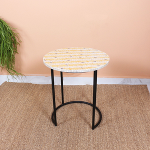 Table d'appoint ronde moderne de haute qualité avec incrustation de nacre Table d'appoint en métal noir Meubles de salon Usine du Vietnam - Product Image 5