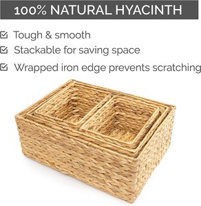 Water Hyacinth Storage Baskets for Shelves Rectangular <b>Wicker</b> Basket for Organizing <b>Bins</b> for Pantry Bathroom Vanity Decorative - Product Image 3