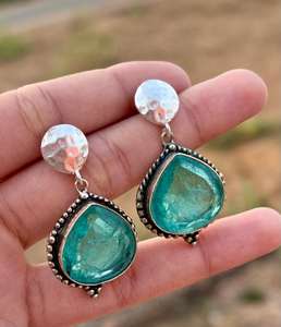 Boucles d'oreilles en argent Sterling 925 magnifiquement conçues bijoux en argent mignon Pariba pierre précieuse en cristal pour cadeau de fête de mariage pour elle - Product Image 4