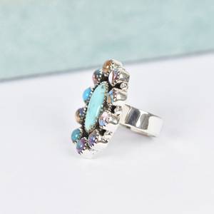 Bague réglable en argent sterling 925 faite à la main rose dahlia turquoise - Product Image 2