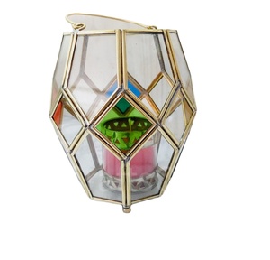 High QualityGeometric Glass and Brass <b>Tealight</b> Holder With Handle Frosted Amber Black Clear - Product Image 1