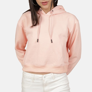 Sudaderas con capucha recortadas en blanco personalizadas al por mayor para mujer, ropa de entrenamiento, sudaderas con capucha con top recortado para mujer, servicio OEM - Product Image 1