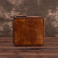 Dompet pria Vintage kustom perjalanan bisnis grosir dompet ritsleting kulit pedesaan tempat kartu bisnis RFID dompet ritsleting bergaya