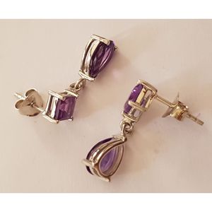 Pendientes de cristal de amatista con corte cuadrado y en forma de pera - Product Image 2