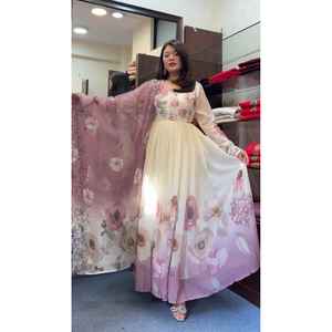 NUEVO DISEÑO DE MODA, TELA PARA VESTIDO ANARKALI FESTIVO Y MODERNO, CHIFÓN PURO CON ESTAMPADO DIGITAL - Product Image 1