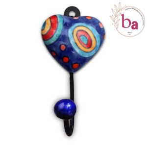 Design floral élégant fabriqué à la main bleu turquoise carreaux de coeur en céramique mur patère porte-clés cintre durable élégant crochets Rails - Product Image 1