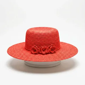 Chapeau Panama en raphia pour femme ANA Madagascar avec décoration florale et nœud, large bord, tissé à la main, chapeau de soleil d'été pour cérémonie et voyage - Product Image 4
