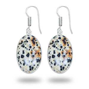 Pendientes de Jaspe Dálmata Natural con Engaste de Latón Plateado, Estilo Boda, Idea de Regalo Moderna para Mujer - Product Image 3