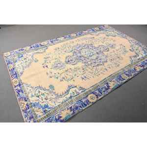 Alfombra Turca Vintage, Alfombra Grande de 5.3x8.4 pies, Alfombra de Lana Azul Beige Estilo Suroeste - Product Image 3