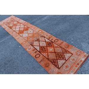 พรมวิ่งสไตล์ตุรกีขนาด 2.6x12 ฟุต สีส้มน้ำตาล วินเทจ ลายออมเบร ทำจากขนสัตว์ - Product Image 4