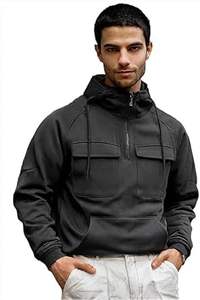 เสื้อฮู้ดคาร์โก้สำหรับผู้ชาย เสื้อสเวตเชิ้ตแบบมีซิป ¼  เสื้อฮู้ดคาร์โก้แบบสวมหัวสำหรับออกกำลังกาย เสื้อฮู้ดแฟชั่นผู้ชายสำหรับกิจกรรมกลางแจ้ง - Product Image 4