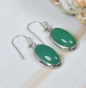 Pendientes colgantes de plata de ley 925 de alta calidad hechos a mano ónix verde Natural forma ovalada bonita piedra preciosa regalos de fiesta cristiana - Product Image 1