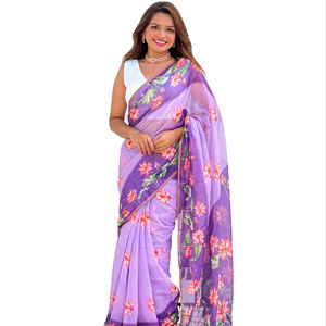 Frontière de Saree Zari en coton Chanderi imprimé Pichwai de qualité supérieure avec chemisier imprimé. - Product Image 1