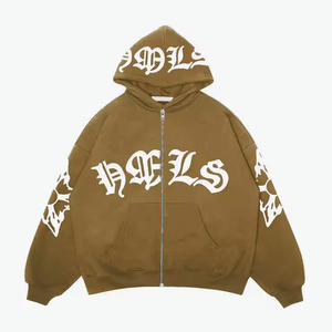 Sudaderas de algodón de moda para hombre con cremallera Sudadera con capucha 450 GSM Peso pesado Patrón sólido Logotipo personalizado Ajuste de gran tamaño para el invierno - Product Image 4