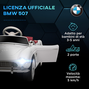 Coche Eléctrico de Juguete de 2 Puertas con Licencia HOMCOM, con Bocina y Control Remoto, 115x55x47cm, Blanco - Product Image 4
