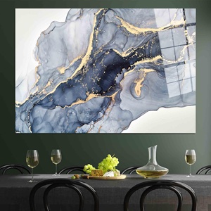 Tableau sur toile moderne à impression d'encre fluide - Design abstrait bleu et or, ART SUR VERRE TÉRMÉRISÉ - Product Image 1