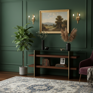 Mesa de Consola de Lujo con Chapa de Madera de Cerezo, Vidrio y Metal, Mesa de Entrada Moderna para el Pasillo, Muebles para Sala de Estar - Product Image 6