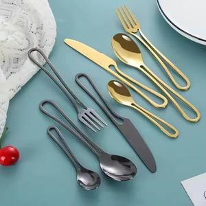 Fourniture directe en acier inoxydable nouveau manche creux couverts cuillère argent or noir vaisselle innovante - Product Image 5