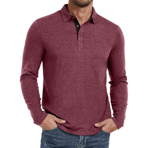 Chemises polo pour hommes à manches longues personnalisables pour le printemps/été, tissu jersey respirant avec motif uni à col montant - Product Image 1