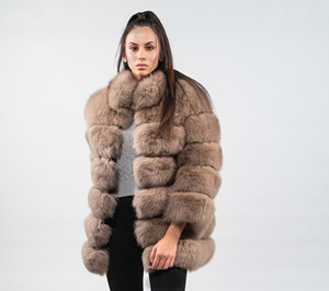 Manteau de fourrure d'hiver pour femmes avec fourrure de renard nouveau Design taille ample Long chaud avec remplissage doublure en soie motif imprimé XS taille polaire tissée - Product Image 5