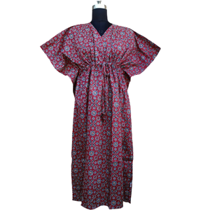 Caftan Handblock Bagru Tissu en coton imprimé Robe longue décontractée pour femmes - Product Image 1