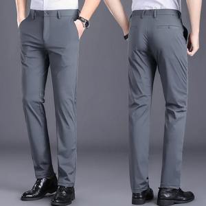 Pantalones largos informales para hombre, traje de negocios de pierna recta negra elástica de cuatro lados, Algodón ligero, cintura media plana para uso diario - Product Image 6