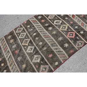 พรมสไตล์ตุรกีโบราณขนาด4.2x10.8ฟุตขนสัตว์สีเบจสีน้ำตาลพร้อมแผ่นรองทำจากยางแบนทอลายเย็บปะสไตล์โบโฮสำหรับโถงทางเดิน - Product Image 5