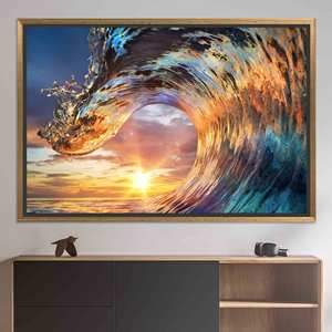 Toile imprimée : Décoration murale Paysage marin au coucher du soleil, Cadre doré, TOILE IMPRIMÉE À CADRE DORÉ - Product Image 1