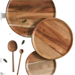 Plateau en bois de style Offre Spéciale Accueil Gâteau aux fruits Assiette en bois Assiette ronde en bois massif par artisanat en croissant - Product Image 3