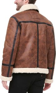 Blouson aviateur en cuir pour homme de qualité supérieure avec col montant en toile et rembourrage en coton - Nouveau style hiver - Product Image 2