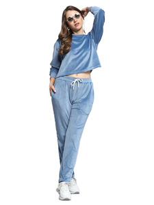 Ensemble de survêtement en velours décontracté pour femmes, sur mesure, chaud, pantalon long, vêtements de sport, ensemble de survêtement deux pièces pour femmes - Product Image 2