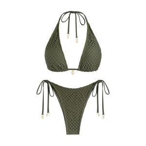 Conjunto de Bikini Corto Informal Sólido para Mujer, Diseño Nuevo 2025, Venta al por Mayor, Nuevo Estilo con Hombros Caídos - Product Image 1