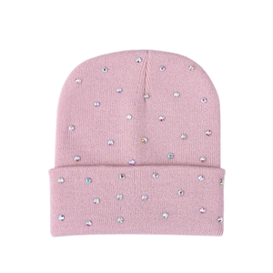 Gorro de Punto de Lana con Pelo de Conejo y Pedrería para Otoño e Invierno, Gorro de Moda para Mujer, Cálido y Cortavientos - Product Image 3