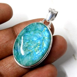 Pendentif ovale en pierre de lune verte en argent sterling 925 bijoux en pierres précieuses faits à la main beau collier Boho - Product Image 1
