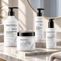 Ensemble professionnel de soins du cuir chevelu, shampooing détoxifiant, gommage exfoliant, sérum équilibrant, traitement des racines pour salon, spa et usage domestique