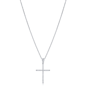 Collar con Colgante de Cruz Clásica de Moda Cristiana con Circonita Transparente, Joyería de Plata de Ley 925 Hecha a Mano en Turquía - Product Image 2