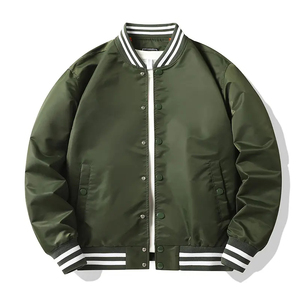 Chaqueta de béisbol de manga raglán de alta calidad personalizada para hombre, chaqueta universitaria lisa en blanco a rayas para hombre - Product Image 1