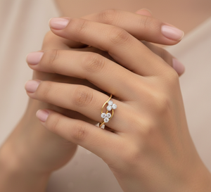 Unique Double Floral Cluster <b>Statement</b> <b>Ring</b> in Gold for Romantic Bridal Engagement Jewelry Gift - Product Image 2