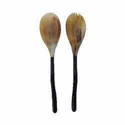 Ensemble de cuillères en corne fabriquées en Inde avec manche en bois, écologiques, compatibles lave-vaisselle, ustensiles pour salade, cuisine domestique, fabriqué en Inde - Product Image 4