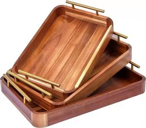 Decorative Serving <b>Board</b> Decorative Nesting Platter Acacia Wooden Serving Tray with Stainless Steel Handles - Product Image 5