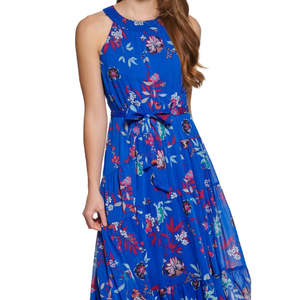 Abito in chiffon traspirante Calvin Klein da donna con scollo all'americana, cintura a balze, vita naturale, per l'ufficio, taglie XS-XL, blu, per il tempo libero. - Product Image 2