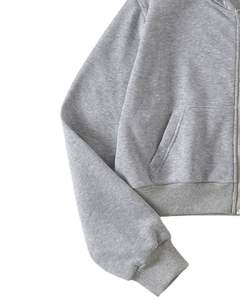Sweat à capuche zippé gris personnalisé pour femmes, en mélange de coton et de polaire, manches longues, décontracté, streetwear d'hiver, haut - Product Image 5