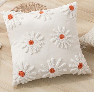 Hot bán 100% bông Tay Chần đấm kim đệm bìa đơn giản Daisy & hoa thêu thiết kế cực kỳ mềm mại gối trường hợp - Product Image 4