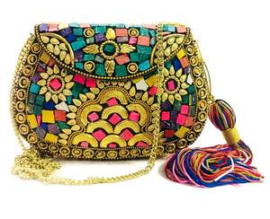 Bolso de Mano Tipo Clutch con Mosaico Artesanal Indio, Hecho a Mano para Mujer, para Fiestas Nocturnas - Product Image 2