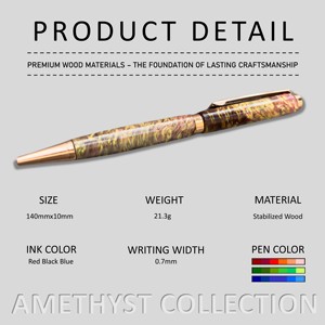 Stylo à bille exécutif de luxe fabriqué à la main avec du bois stabilisé en ronce 0.7mm largeur d'écriture améthyste Collection cadeau - Product Image 2