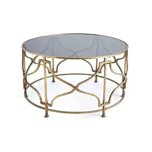 Table basse en fer forgé de console moderne dorée de luxe de qualité supérieure avec dessus en verre trempé pour la décoration de la maison en vente - Product Image 2