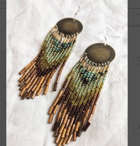 Joyería de estilo de los 90, pendientes de aro de flores con cuentas, aros de flores Pendientes de flecos con cuentas bohemias, Pendientes de cuentas de plumas de pluma - Product Image 2