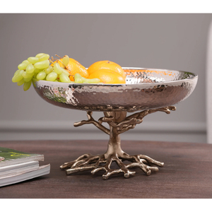 Cuenco Decorativo de Metal Martillado a Mano con Base de Raíz de Árbol, Centro de Mesa para Comedor, Frutas, Cuenco Decorativo para Hoteles, Cuenco para Servir Postres - Product Image 1